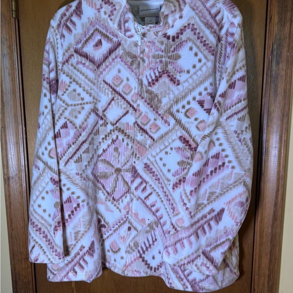 Alfred Dunner Pink and Tan Zip-Up Jacket